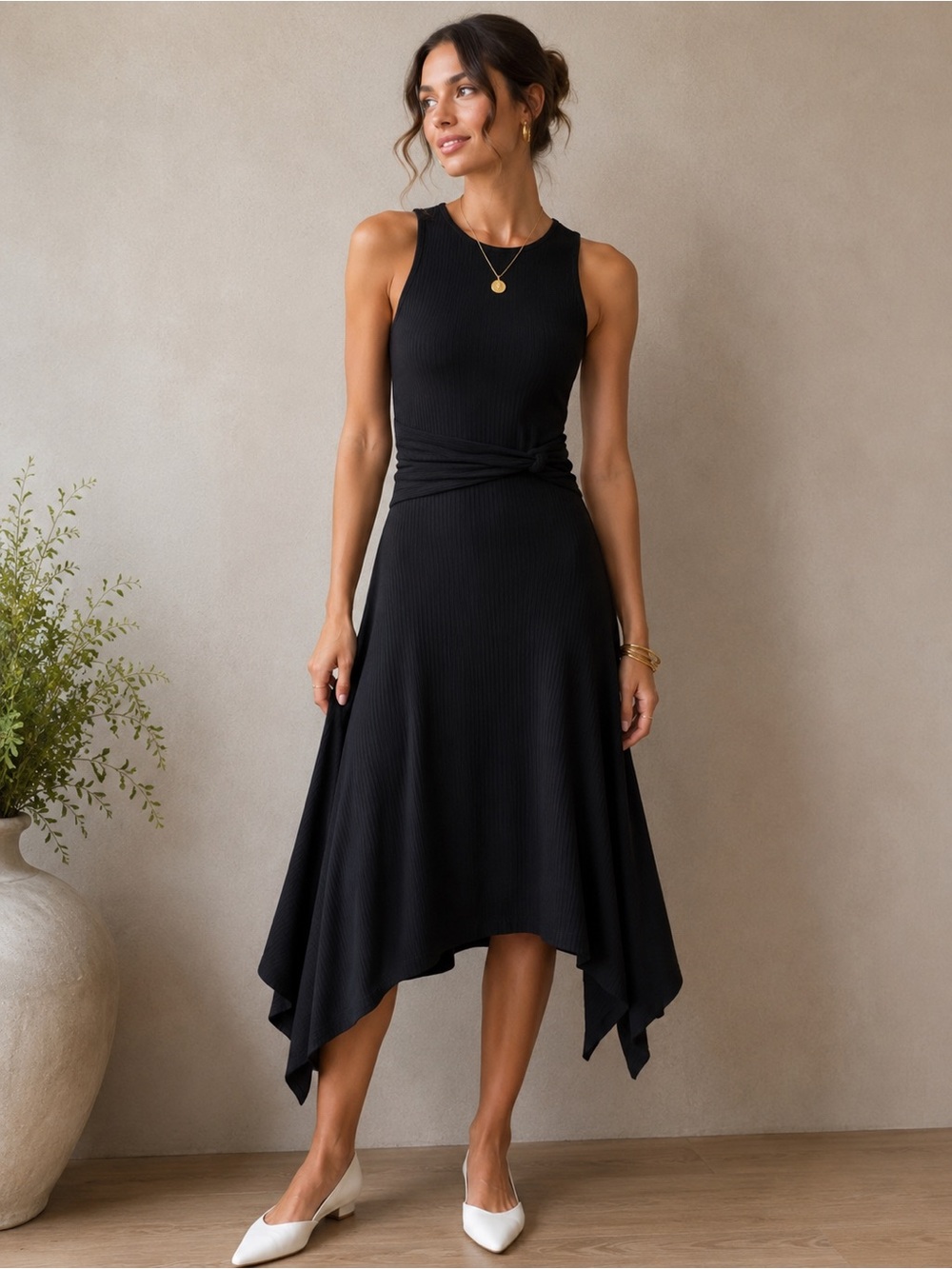 ✨ ANTHROPOLOGIE Kingsolver Ribbed Sleeveless Midi Dress black Size L